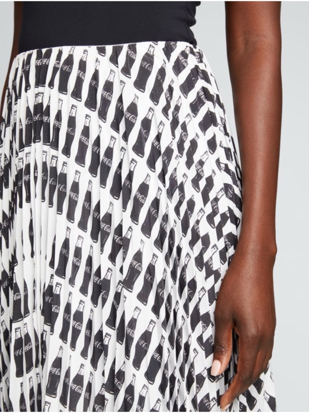 Jason Wu Black & White Coca-Cola Bottle-Print Pleated Midi Skirt Retro Vintage